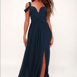 BARIANO OCEAN OF ELEGANCE NAVY BLUE MAXI DRESS